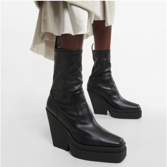 Gia Borghini Texan Platform Black Leather Sock Boots Size 40, US 10 Goth 90s - Picture 3 of 10